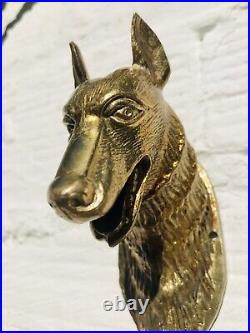 Antique Cast Bronze DOG German Shepherd HOOK Coat Hat Rack Wall Hooks Gold