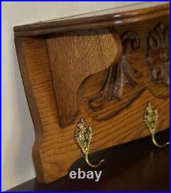Antique Dutch Fine Carved Oak Coat Hat Scarf Wall Rack Hanger French Royal Hooks