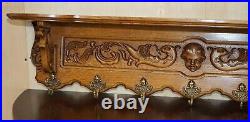 Antique Dutch Fine Cherub Carved Oak Coat Hat Scarf Wall Rack Hanger Royal Hooks