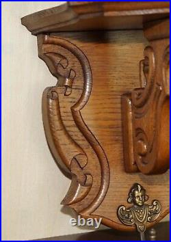 Antique Dutch Heavily Carved Oak Coat Hat Scarf Wall Rack Hanger French Hooks