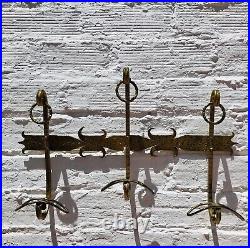 Antique Gold Wrought Iron Coat Hanger Hat Hook Rack French Spanish Country Farm