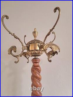 Antique Hall Tree Coat Rack Ornate Brass with Lion Head's
