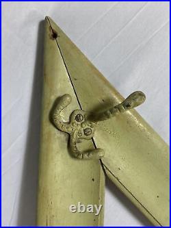 Antique Triangle Frame Wood Wall Coat Hat Rack Painted Green Eastlake Style Hook