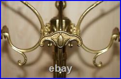 Antique Victorian Circa 1900 Brass Marble Base Coat Hat & Scarf Stand Or Rack