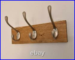 Coat Rack Handmade Wall Mounted Hanger Clothes Pine Wood Silver Hooks