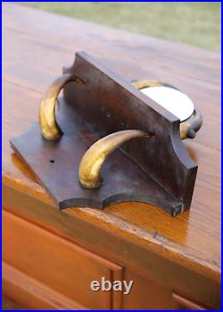 Early Antique Shaving Mirror Cow Horn Vanity coat rack hat rack wood shelf