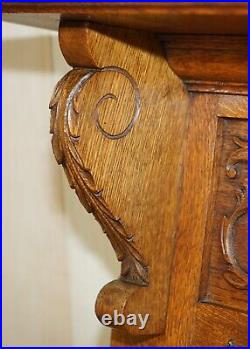 Fine Dutch Heavily Carved Oak Coat Hat Scarf Wall Rack Hanger Lion Head Carved