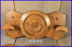 French Antique PAIR Hand Carved Wooden Wall Coat Rack BRETON Mid Century