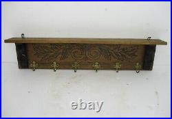 Hand Carved Wood Wall Shelf Coat Hat Kitchen Rack Lion Heads Two Toned Gorgeous