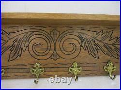 Hand Carved Wood Wall Shelf Coat Hat Kitchen Rack Lion Heads Two Toned Gorgeous