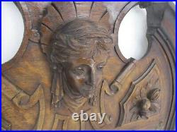 Hand Carved Wood Wall Shelf Coat Kitchen Rack Carved head Putti Angel Stunning