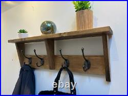 Handmade Pine Coat Rack With Shelf And Iron Hooks Key Hat Holder Rustic Gift