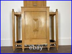 Lovely Vintage Pine Coat Stand Entry Way Hall Umbrella Rack With Mirror Antique