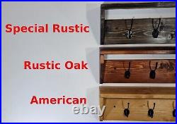 Rustic Handmade Wooden Shelf Coat Rack Vintage Look Coat Hooks Wall Mounted