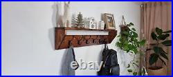 Rustic Handmade Wooden Shelf Coat Rack Vintage Look Coat Hooks Wall Mounted