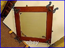 Victorian Antique Beveled glass Oak wall Hall tree Mirror coat rack