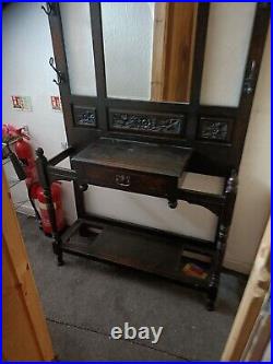 Victorian/Edwardian Carved Oak Hall Stand Of Good Original Form Colour And