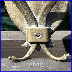 Victorian Wall Mounted Brass Coat Hook Hat Rack Arts & Crafts? Mudroom? Hammered