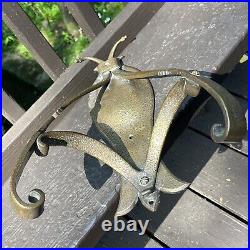 Victorian Wall Mounted Brass Coat Hook Hat Rack Arts & Crafts? Mudroom? Hammered