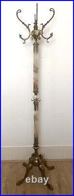 Vintage French Onyx/Marble & Brass Standing Coat Rack Hall Tree C. 1950