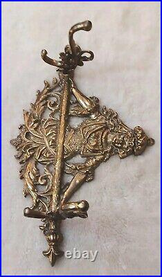 Vintage Maiden Lady 20th Century FrenchStyle Solid Brass Wall Hook Coat Hat Rack