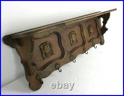 XL Hand Carved Wood French Oak Coat Hat Kitchen Hallway Rack Antique Shields